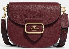 CE566 Coach Morgan Leather Saddle Bag - Gold/Black Cherry Multi NWT. Elegant Fall Bag With Turn-lock Closure, Classic Saddle Bag For Shopping, Classic Leather Saddle Bag For Shopping, Formal Fall Shoulder Bag With Branded Hardware, Coach Satchel For Formal Use In Fall, Elegant Saddle Bag With Branded Hardware For Work, Elegant Saddle Bag For Work With Branded Hardware, Elegant Workwear Saddle Bag With Branded Hardware, Formal Fall Flap Bags