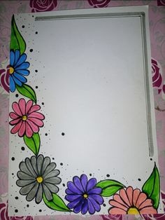 an art work with flowers and leaves painted on the side of a white paper board