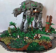 a lego star wars at - at is set up in the middle of a field