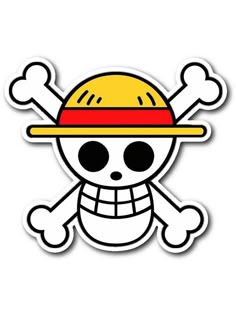 a sticker with a skull wearing a hat and bones on it's face