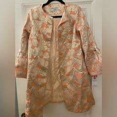 Nwt Helene Berman Orange And Gold Patterned Coat . Size 8 Fitted Orange Blazer With Long Sleeves, Tailored Long Sleeve Orange Outerwear, Orange Fitted Formal Outerwear, Spring Formal Orange Outerwear, Orange Formal Outerwear For Spring, Formal Orange Outerwear For Spring, Elegant Orange Spring Outerwear, Formal Fitted Orange Outerwear, Elegant Long Sleeve Orange Blazer