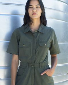 Women's Green Canvas Coverall Short Sleeve | HarperSage– harpersage.com