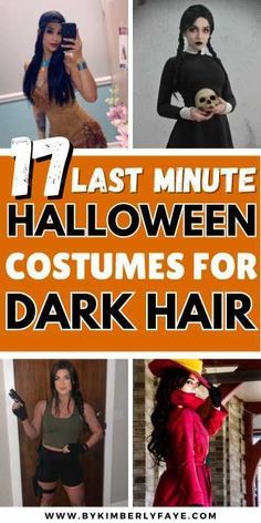 Dark Haired Costume Ideas, Last Minute Homemade Halloween Costumes, Costumes With Long Black Hair, Halloween Costumes For Long Dark Hair, Costumes For Long Black Hair, Quick Easy Last Minute Halloween Costume, Long Brown Hair Costume Ideas, Long Black Hair Halloween Costumes, Short Dark Hair Halloween Costume