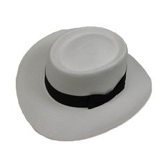 White Toyo Gambler Style Hat Classic White Summer Top Hat, White Brimmed Boater Hat In Toquilla Straw, White Toquilla Straw Brimmed Boater Hat, White Brimmed Toquilla Straw Boater Hat, Classic White Boater Hat For Vacation, Classic White Straw Sun Hat, Western White Panama Hat With Flat Bill, White Western Panama Hat With Flat Bill, White Western Style Panama Hat With Flat Bill