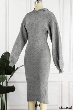 Olivia Mark - Womens Elegantly Grey Solid Hooded Long Sleeve Casual Dress Long Sleeve Dresses, Long Sleeve Casual Dress, Hip Dress, Sleeve Dresses, Wholesale Fashion, Long Sleeve Casual, Casual Dresses For Women, Wardrobe Essentials, Dress Length