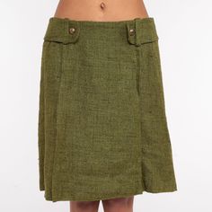 "Vintage 70s skirt in olive green with pleats and a high waist. Mini length. Please see measurements and condition below. Every garment we sell is authentic vintage and one-of-a-kind! You will receive the exact item photographed. Condition: Very good vintage. Best fits women's: Medium/29 Material: unknown woven MEASUREMENTS Taken from seam to seam while the garment is lying flat. Double the armpit, waist, and hips For reference, model is 5'10\" and measures 31-23-34. Length from Top: 19.5\" Armp Olive Green Skirt, 70s Skirt, Green Pleated Skirt, 70s Clothing, Green Skirt, Vintage Skirt, Pleated Skirt, Olive Green, Clothing Items