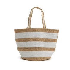 This roomy, versatile jute tote is handcrafted by artisans in India using traditional techniques. Perfect size to fit all your necessities for travel, a day at the beach or a walk into town. Jute woven tote Large open interior Handcrafted by artisans Perfect carryall tote Dimensions: 18"W x 12 1/2"H x 11"D