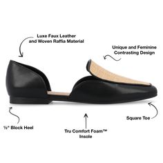 The Kennza loafer flat from Journee Collection features a modest 1/2-inch block heel, providing subtle elevation and comfort. The slip-on design and square toe style add convenience and a contemporary flair. Man-made upper material and 4 mm Tru Comfort Foam™ footbed prioritize both durability and comfort for a stylish and easy-to-wear option. Synthetic Low Heel Flats For Office, Low Heel Synthetic Office Flats, Synthetic Pointed Toe Flats For Work, Synthetic Pointed Toe Flats For Workwear, Classic Low Heel Synthetic Flats, Workwear Faux Leather Slip-ons With Flat Heel, Spring Workwear Synthetic Flats, Synthetic Pointed Toe Flats For Office, Synthetic Low Heel Pointed Toe Flats For Work