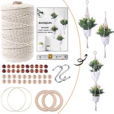 PRICES MAY VARY. All In One Macrame Kits: All Macrame supplies include such as 1 roll 3mm x 220 yard natural cotton macrame rope, 1pc macrame instruction manual, 2pcs 65mm wooden rings, 20pcs 20mm wood beads, 20pcs 17mm painted wood beads, 2pcs 65mm metal rings, 2pcs silver S hooks, 1pc measure tape, 1pc package box, great for macrame and knotting beginners. Macrame Instruction Manual : The manual contains 3 weaving methods of macrame plant hangers. You can weave beautiful plant hangers by follo Macrame Kits, Beginners Macrame, Painted Wood Beads, Macrame Supplies, Diy Macrame Plant Hanger, Diy Plant Hanger, Rope Crafts, Macrame Knot, Package Box