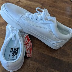 Brand New White Canvas Old Skool Vans With Tags, Never Been Worn (Only Tried On). Come With The Original Box. Women's Size 6, Men's Size 4.5. Questions, Feel Free To Comment Below! White Canvas Shoes For School In Spring, White Canvas Shoes For Spring School, White Vans Casual Canvas Shoes, White Cotton Vans Canvas Shoes, White Casual Vans Canvas Shoes, Casual White Vans Canvas Shoes, Vans With Dress, Xv Shoes, Vans All White