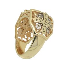 "Solid 14k Gold Handmade Christian Roman Catholic Saint Benedict style men's ring. Christians used St. Benedict symbol (medal) due to the belief in its power against evil \"devil-chasing medal\" Original unique design with beautiful details and amazing art work Rare piece, top quality, best craftsmanship, handmade Excellent new condition, very heavy, stamped 14K, 585 Intricately detailed lines and antique, rustic finish all around 18-19 grams pure 14K gold Top dimensions 20 mm. Top of ring featu Symbolic Hallmarked Signet Ring For Commemoration, Symbolic Yellow Gold Signet Ring For Commemoration, Symbolic 14k Stamped Signet Ring Collectible, Symbolic Signet Ring For Commemoration, Gold Symbolic Signet Ring For Commemoration, Gold Mens Ring, Yellow Gold Mens Rings, Catholic Saint, St Benedict