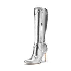 PRICES MAY VARY. Sleek & Sophisticated: Step out in these sophisticated knee-high long boots for women that are available in a range of colors. The front strap detail adds a chic touch to these women’s boots. Optimal Heel Height: The 3.9-inch stiletto heel is designed for a leg-lengthening look, ideal for women looking for a more streamlined look. Decorative Straps: These boots for women feature a strap across the foot, complemented by a studded cross-over strap around the ankle. All-Occasion St Grey Thigh High Boots, Long Boots For Women, Heeled Knee High Boots, Dress Boots, Long Boots, Thigh High Boots, Tall Boots, Stiletto Heel, Dress With Boots