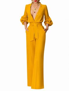 Classy Jumpsuit, Yellow Jumpsuit, Jumpsuit Elegant, Classy Dress Outfits, Suit Fashion, Mode Inspiration