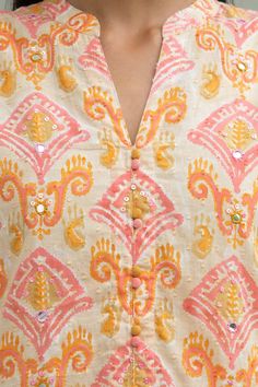 Cotton Straight Kurti Designs Latest, Printed Kurta With Embroidery, Cotton Kurta Patterns, Block Print Kurti Designs Cotton, Cotton Straight Kurti Designs, Coller Neck Kurtis, Straight Kurti Designs Cotton