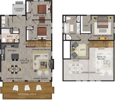 the floor plan for a two bedroom, one bathroom apartment with an attached kitchen and living room