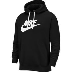 This men's Nike pullover hoodie is always a comfy choice. Fleece lining Drawstring hood Long sleeves 1-pocketFABRIC & CARE Cotton, polyester Machine wash Imported Color: Black White. Gender: male. Age Group: adult. Pattern: Graphic. Embellished Hoodie, Fleece Outfit, Nike Pullover Hoodie, Nike Casual, Nike Sportswear Club Fleece, Club Logo, Nike Pullover, Nike Hoodie, Comfy Hoodies