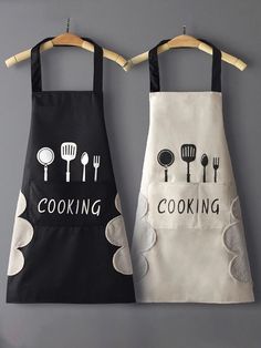 two aprons with cooking words on them