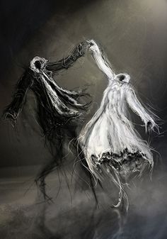 two people in black and white are dancing with their arms extended to each other,