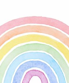 the rainbow is painted with watercolors and has a white circle at the bottom