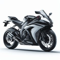 a black and silver motorcycle is shown on a white background with the words yamaha written below it