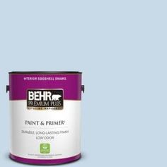 a blue paint can with the words behr premium plus painted on it's side