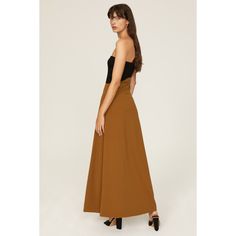 Brown crepe (96% Viscose, 4% Elastane). Column. Sleeveless. Strapless. Pull on. 50.5" from shoulder to hemline. Imported. Chic A-line Maxi Skirt For Evening, Long Lined Skirt Dress For Date Night, Flowy Full-length Maxi Dress For Formal Occasions, Formal Full-length Flowy Maxi Dress, Elegant Full-length Dress With Lined Skirt, Chic Brown Strapless Dress, A-line Maxi Skirt For Summer Evenings, Sleeveless Brown Maxi Dress For Formal Occasions, Formal Sleeveless Brown Maxi Dress