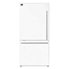 a white refrigerator freezer sitting on top of a counter