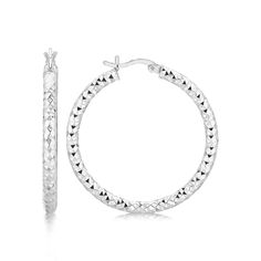 LOVCIA Premium Radiant Faceted Sterling Silver Hoop Earrings with Rhodium Plating Faceted Design, Snap Lock, Large Hoop Earrings, Sterling Silver Hoop Earrings, Sterling Silver Hoops, Diamond Design, Ring Collections, Silver Hoops, Silver Hoop Earrings