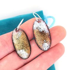 Bronzed Enamel Earrings - KathrynRiechert Not On The High Street, Nugget Necklace, Enamel Earrings, Enamel Jewelry, Full Time, Jewelry Ideas, Ear Wires, Polymer Clay, White And Black