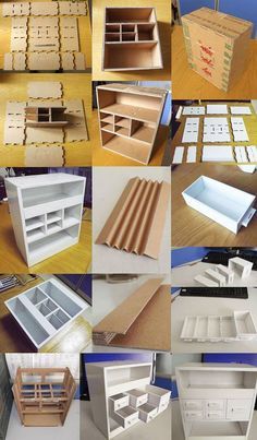 many different types of shelves and drawers are shown in this collage, including one with the