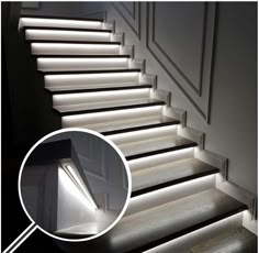 the stairs are lit up with leds to illuminate light from below them