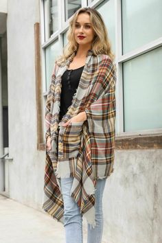 Women Classic Plaid Pocket Ruana Open Front Multicolor Vest Cardigan Poncho Pashmina Shawl Wrap Cape Winter Sweater Classic Plaid Pocket Ruana Welcome to TD Collections. We are a professional fashion Accessories Company focused on creating affordable, high-quality, and long-tasting Women Fashion accessories.   100%Brand New and top quality  Very Soft and Comfortable, Wonderful gift for a loved one (or yourself!)  100% Acrylic One Size Fits Most Size: 0-18 Back Length: 37" Bust Across:42" Armhole Shawl With Pockets, Plaid Capes, Plaid Shawl, Vest Cardigan, Winter Wrap, Poncho Shawl, Holiday Plaid, Casual Bottoms, Leggings Casual