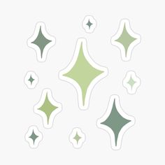 green and white stars stickers are arranged on a white background with space for text