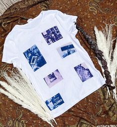 Cyanotype Tshirt size M. Purple and Blue prints Handmade on 95% cotton  Measurements: 75.0 x 56.0 cm Printed Cotton Band Merch Top, Printed Cotton T-shirt With Band Merch Style, Grunge Style Printed Cotton T-shirt, Cyanotype Printing On Clothes, Cyanotype Shirt, Cyanotype Pants, Cyanotype Tshirt, Printed Cotton T-shirt Band Merch, Printed Cotton Grunge T-shirt