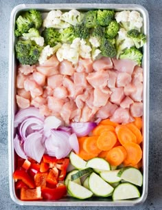 an assortment of vegetables and meat in a container