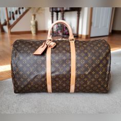 Louis Vuitton Keepall 55 Date Code Fl0060 Made In France Canvas Is In Beautiful Condition. Vibrant And Crack Free Handles Were Replaced By Lv But Has Discoloration From Being Stored Zipper Is New And Was Replaced By Lv Vachetta Is Light But Uneven. Please Check Photos Closely Rubs And Scuffs On Piping Clean Interior Dustbag Not Included Louis Vuitton Keepall 55, Louis Vuitton Keepall, Pipe Cleaner, Travel Bag, Travel Bags, Louis Vuitton Bag, Dust Bag, Bag Lady, Louis Vuitton