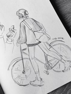 a drawing of a person riding a bike