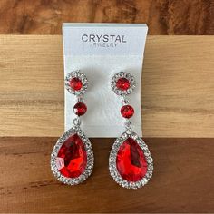 Brand New With Tags Material: Zinc Alloy + Rhinestone Weight: 0.7 Ounces Length: 5cm Longest Width: 2cm Red Rhinestone Wedding Jewelry, Red Teardrop Crystal Earrings For Wedding, Red Crystal Earrings For Wedding, Red Crystal Drop Earrings For Wedding, Red Rhinestone Earrings For Formal Occasions, Red Drop Earrings For Wedding, Formal Red Rhinestone Earrings, Red Crystal Formal Earrings, Boho Drop Earrings