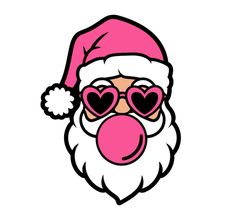 a santa claus with heart shaped glasses and a beard, wearing a pink santa hat