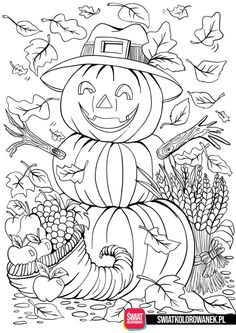 a black and white drawing of a pumpkin sitting on top of a pile of leaves