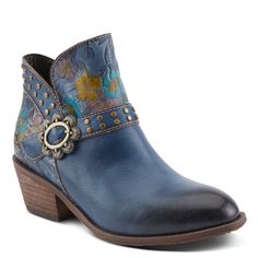 BLUE MULTI Artistic Shoes, Prairie Flower, Comfy Heels, Leather Cowgirl Boots, Spring Boots, Spring Step Shoes, Zipper Heels, Studded Belt, Feel Pretty