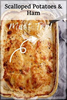 a square casserole dish with the words must try written in white above it