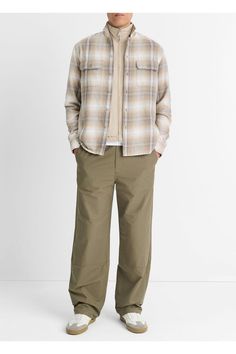 Featuring a versatile neutral plaid, this easy button-up is crafted from cotton-hemp twill for a lightweight, breathable feel.     Button-front closure.   Button flap patch chest pockets.   Single-button barrel cuffs.   Shoulder yoke and side pleats at back.   Machine wash cold with similar colors. Only non-chlorine bleach when needed. Tumble dry low, low iron if needed or dry clean.   57% Cotton, 43% hemp.   Imported.       Featuring a versatile neutral plaid, this easy button-up is crafted fro Casual Cotton Flannel Shirt With Button Closure, Casual Cotton Flannel Shirt For Work, Relaxed Fit Cotton Flannel Shirt With Button Closure, Cotton Flannel Shirt With Button Closure And Relaxed Fit, Casual Plaid Flannel Shirt With Patch Pockets, Casual Relaxed Fit Flannel Shirt With Pockets, Cotton Flannel Shirt For Casual Gatherings, Cotton Casual Flannel Shirt For Gatherings, Casual Cotton Flannel Shirt With Pockets