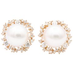 18K Rose Gold South Sea Pearl 11-12 mm Diamond: 1.30 Carats Special Aesthetic, Aesthetic Ring, Pink Diamond Jewelry, Rare Jewelry, Rose Gold Earrings Studs, Gold Diamond Studs, Rose Gold Studs, Pearl And Diamond Earrings, Sea Pearl