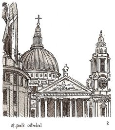 a black and white drawing of st paul's cathedral