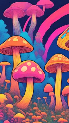 an image of colorful mushrooms in the grass