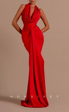 This sexy red satin dress is perfect for any special occasion. Featuring an empire waist and halter neckline with a sweep train, the ruched detailing provides a form-fitting silhouette. Look and feel your best in this stunning evening dress.