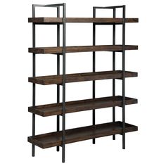 an industrial style shelving unit with four shelves and two metal bars on each side