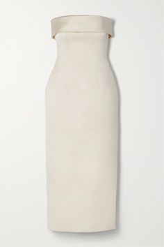 EXCLUSIVE AT NET-A-PORTER. Emilia Wickstead's streamlined 'Keeley' midi dress is ideal for any of the events leading up to your big day, including your shower or rehearsal dinner. It's cut for a close fit from ivory duchesse-satin with front darts and a fold-over strapless neckline. Wear it with statement heels. Minimal Wedding Dress, Chica Cool, Emilia Wickstead, Duchess Satin, Strapless Neckline, Strapless Midi Dress, Satin Pumps, Satin Midi Dress, Kochi