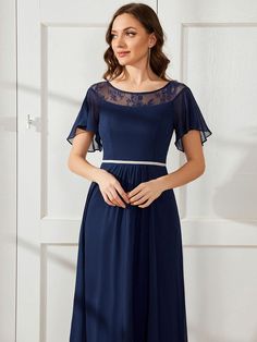 Elegant Cape Sleeves Dress For Prom, Elegant Dresses With Cape Sleeves For Prom, Elegant Prom Dress With Cape Sleeves, Elegant Boat Neck Prom Evening Dress, Elegant Boat Neck Prom Dress, Elegant Flutter Sleeve Bridesmaid Dress, Elegant Short Sleeve Chiffon Dress For Evening, Elegant Bridesmaid Dress With Flutter Sleeves, Evening Chiffon A-line Dress With Ruffles